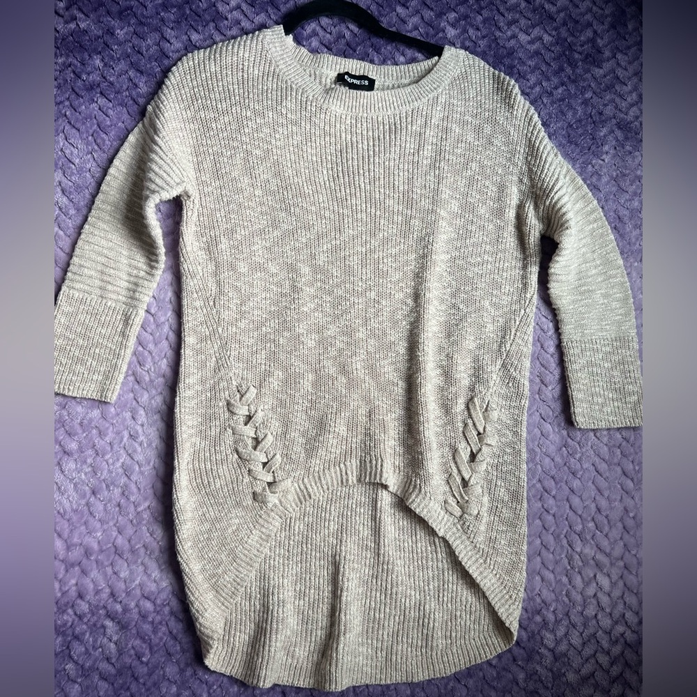 Express Knit High-Low Sweater with Braided Side Detail